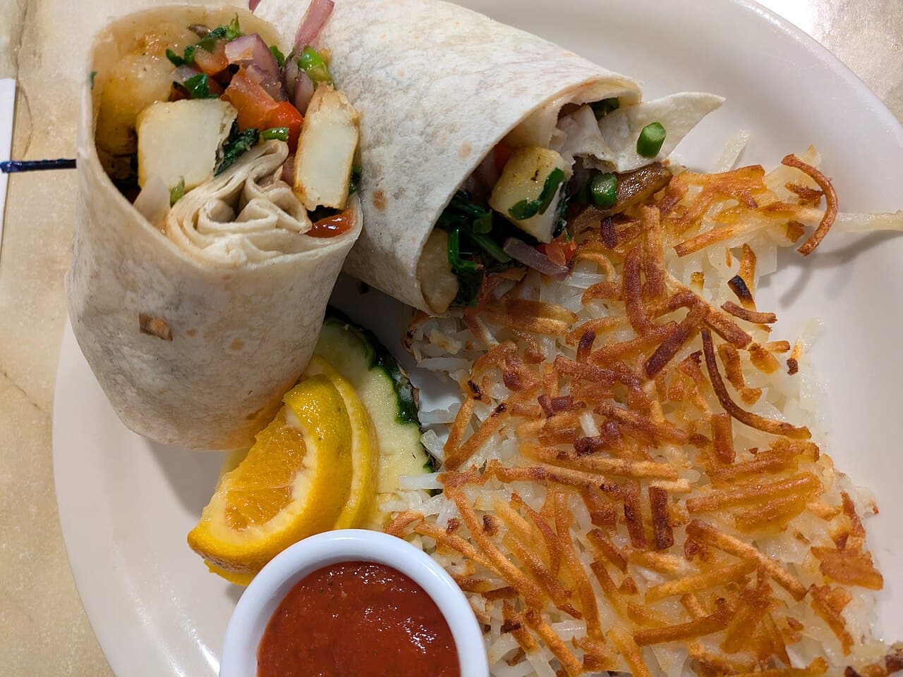Vegan breakfast burrito at Bell Tower Cafe